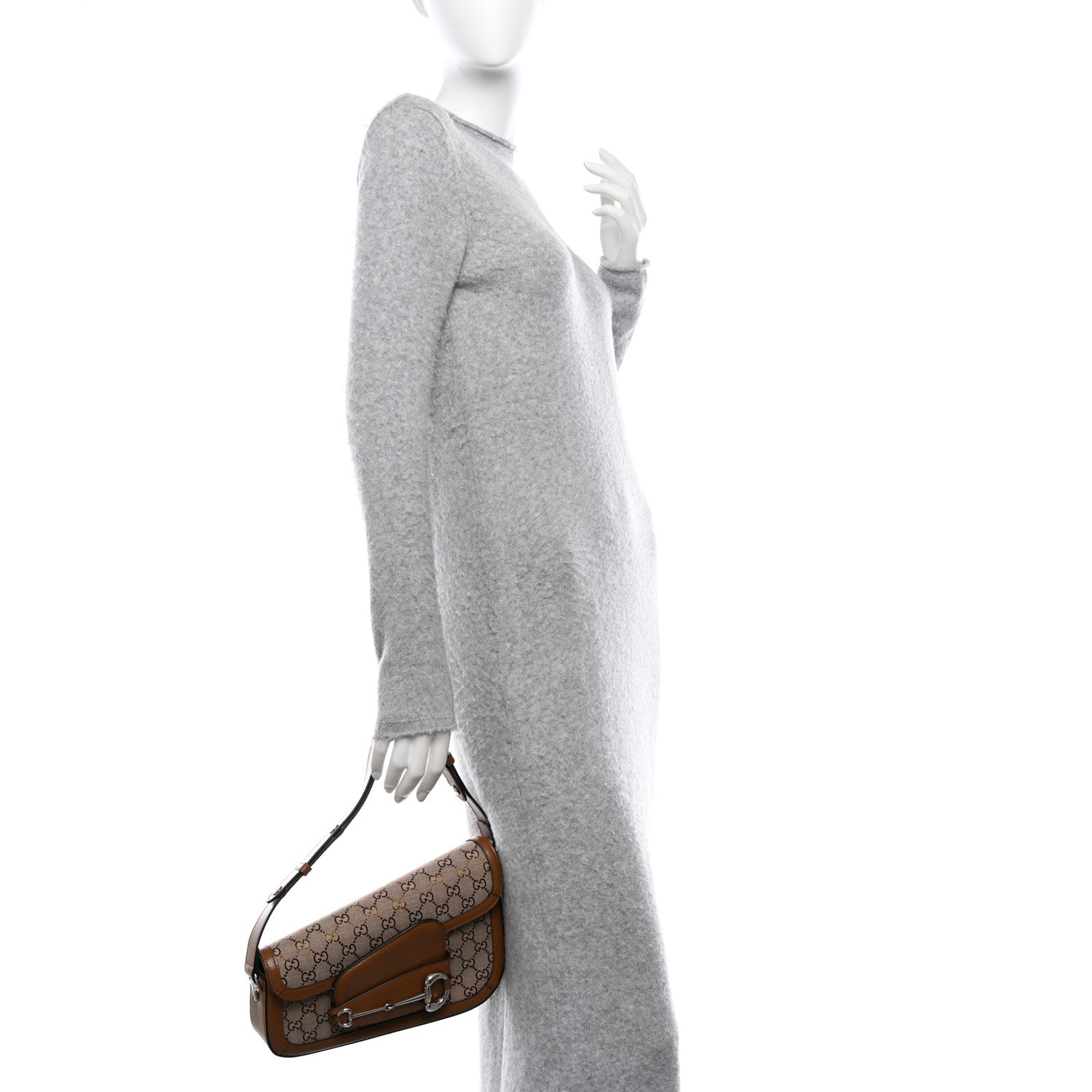 Gucci Monogram Small Horsebit 1955 Asymmetric Shoulder Bag Beige Brown Sugar 2 of 10