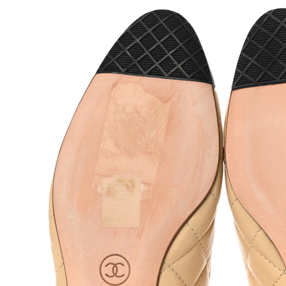 Chanel Lambskin Quilted Cap Toe Ballerina Flats 39 Beige Black 8 of 9