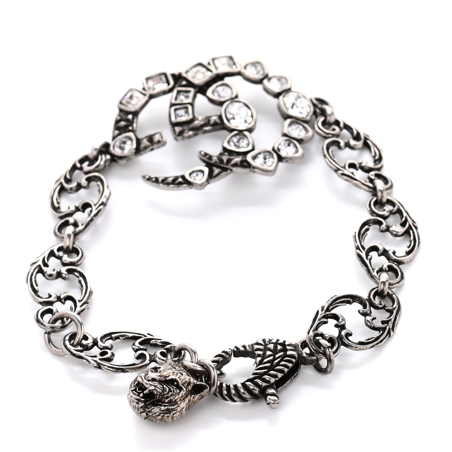 Gucci Oxidized Palladium Crystal Double G Bracelet Silver 3 of 5