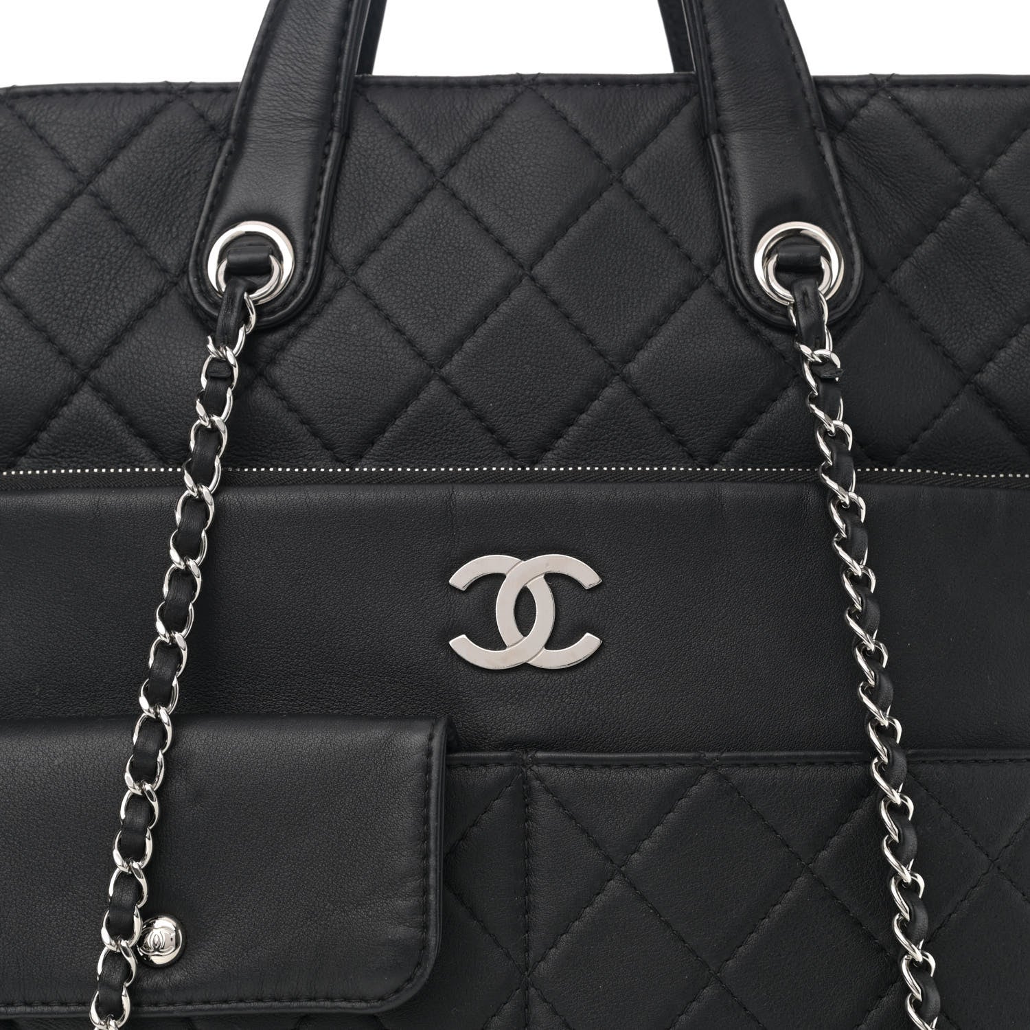 Chanel Calfskin Quilted Ultra Pocket Shopping Tote Black 8 of 13