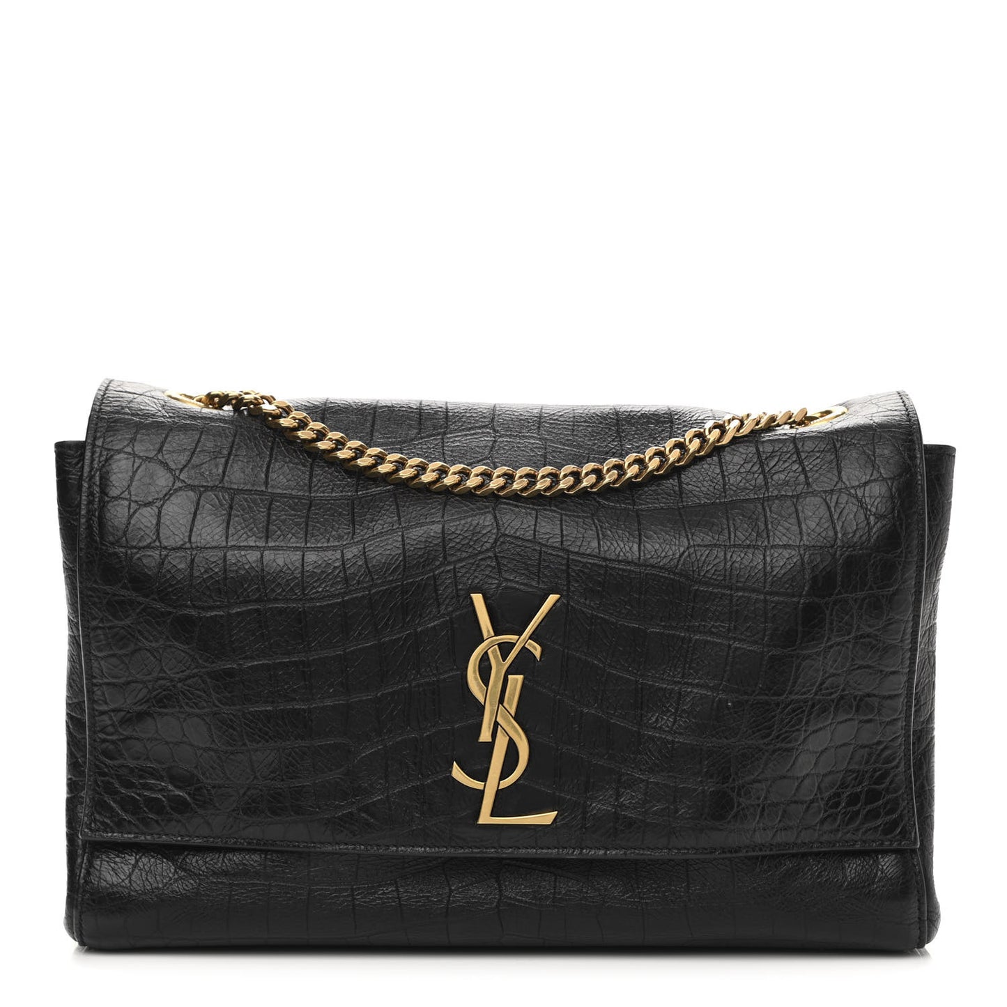 Calfskin Crocodile Embossed Suede Medium Reversible Monogram Kate Satchel Military Taupe