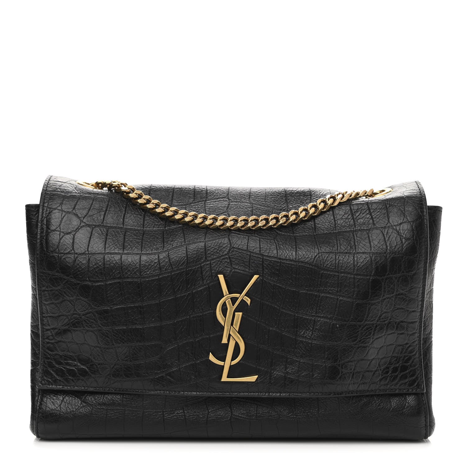 Saint Laurent Calfskin Crocodile Embossed Suede Medium Reversible Monogram Kate Satchel Military Taupe 1 of 19