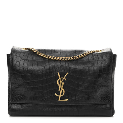 Saint Laurent Calfskin Crocodile Embossed Suede Medium Reversible Monogram Kate Satchel Military Taupe 1 of 19