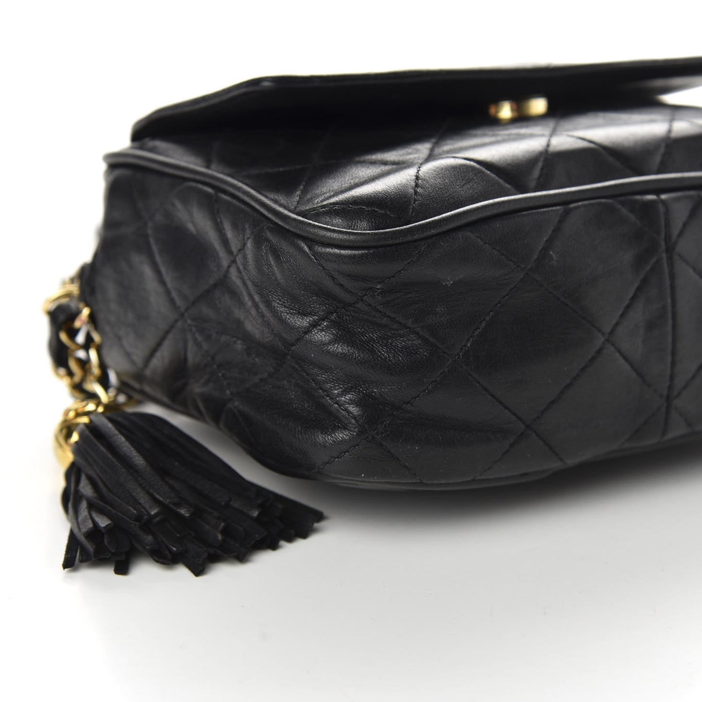 Lambskin Quilted CC Tassel Camera Case Black