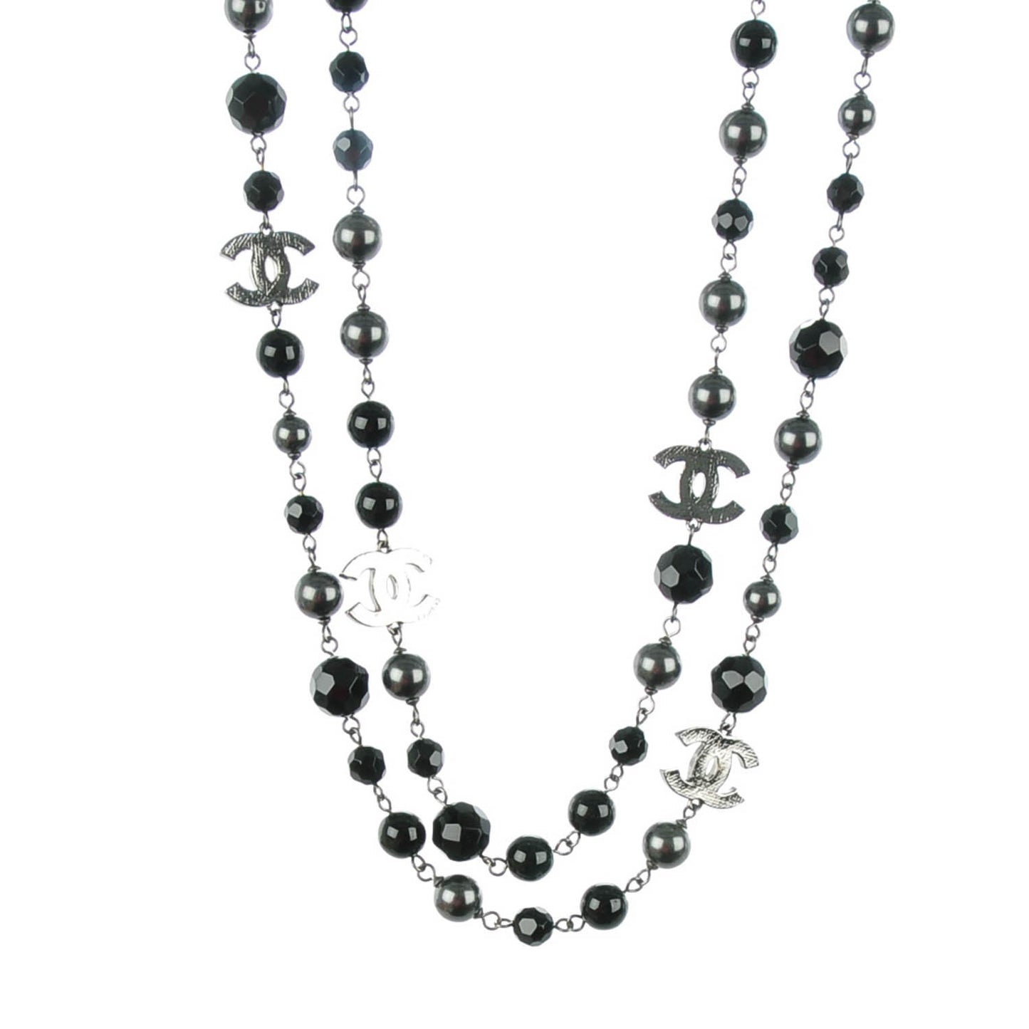 Ruthenium Beaded CC Long Necklace Black