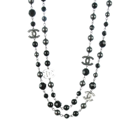 Chanel Ruthenium Beaded CC Long Necklace Black 1 of 5