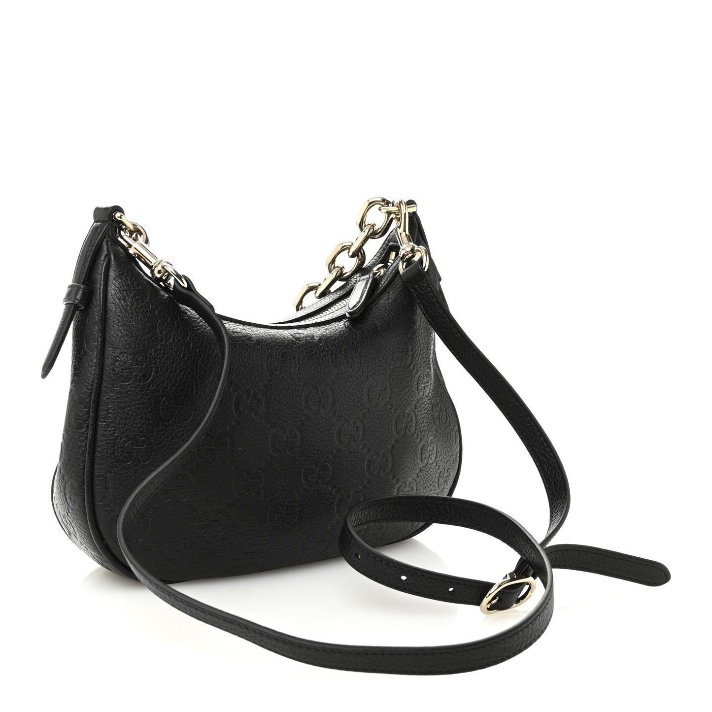 GG Grainy Calfskin Emblem Small Half Moon Shoulder Bag Black