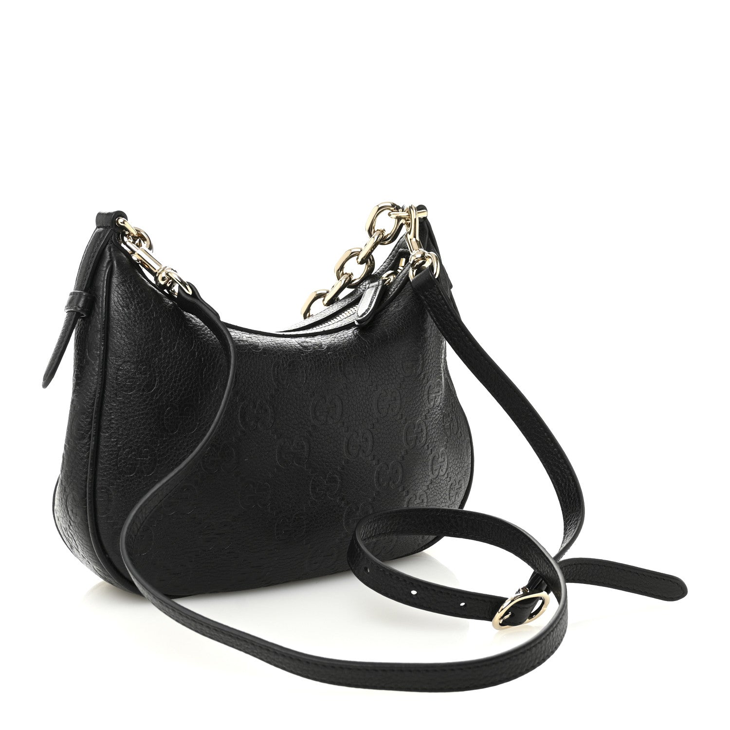 Gucci GG Grainy Calfskin Emblem Small Half Moon Shoulder Bag Black 3 of 10