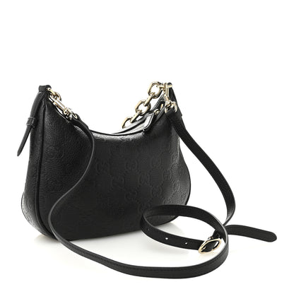 Gucci GG Grainy Calfskin Emblem Small Half Moon Shoulder Bag Black 3 of 10