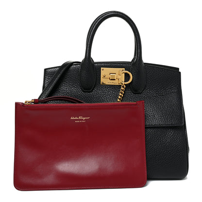 Salvatore Ferragamo Hammered Calfskin Small Studio Rock Bag Black 2 of 15