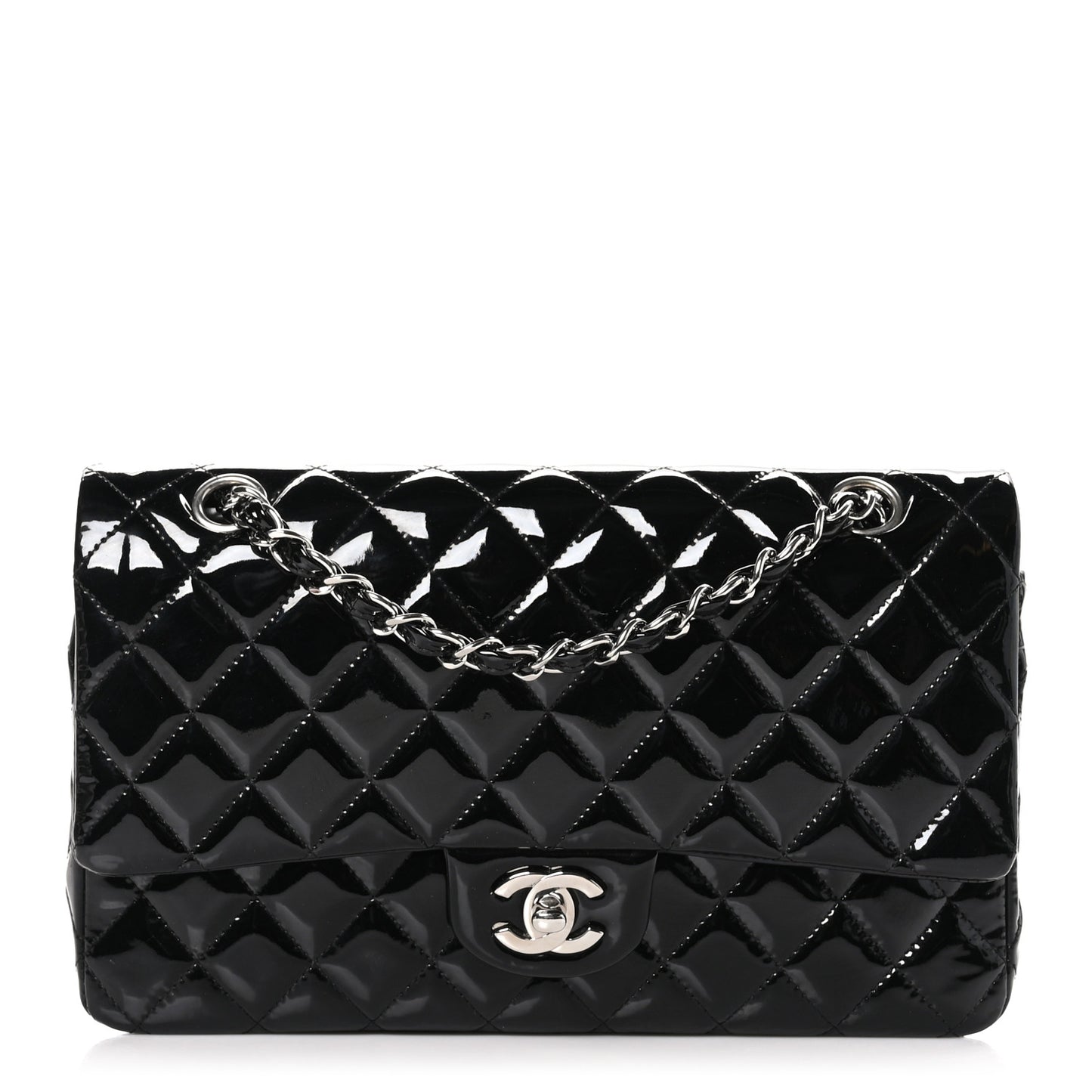 Patent Quilted Medium Double Flap Black
