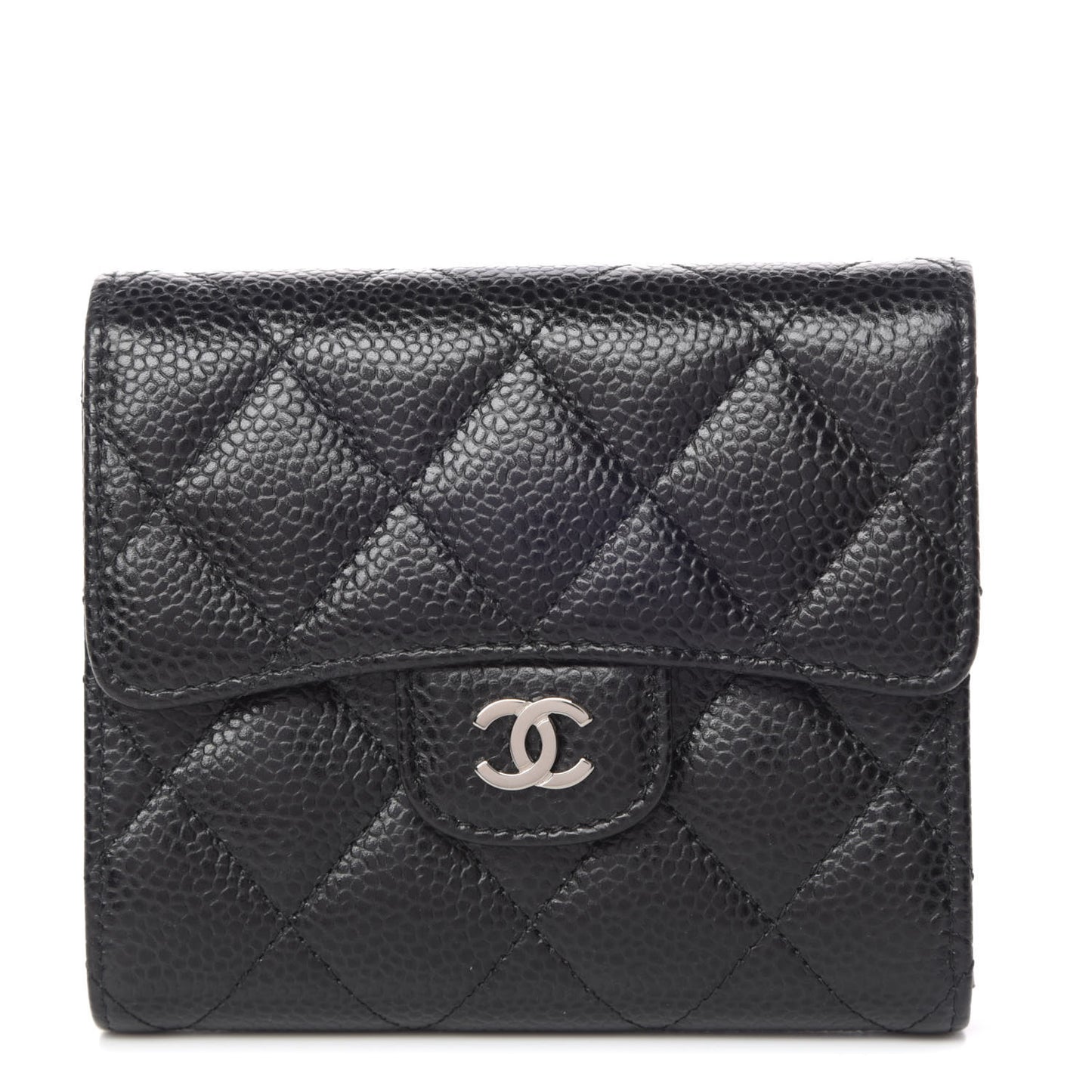 Caviar Quilted Compact Flap Wallet Black