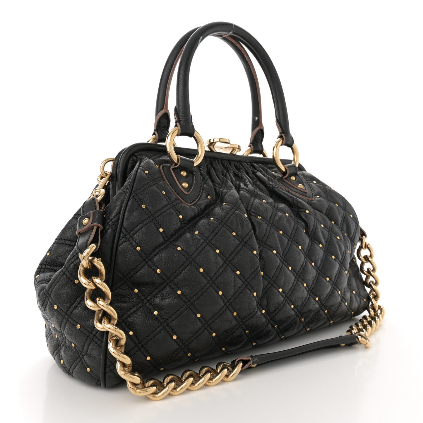 Calfskin Quilted Studded Stam Black