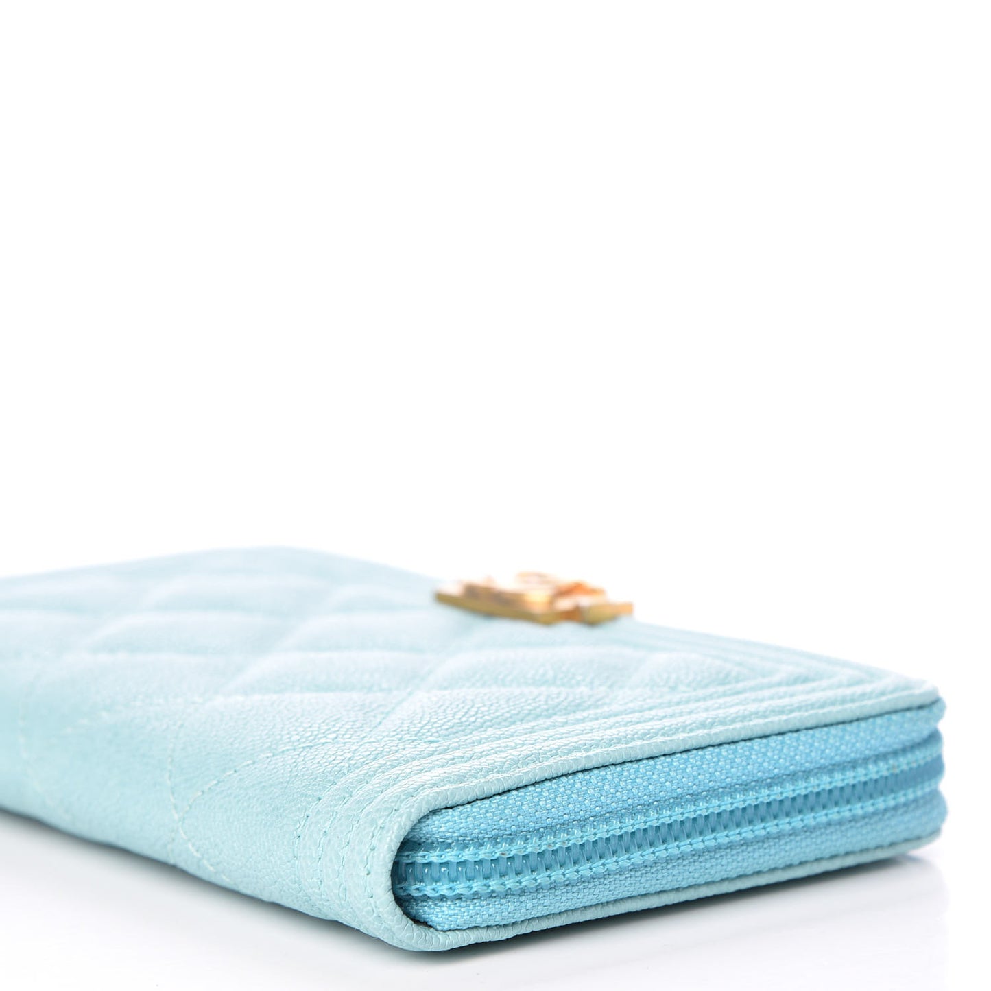 Caviar Quilted Small Boy Zip Around Wallet Light Blue