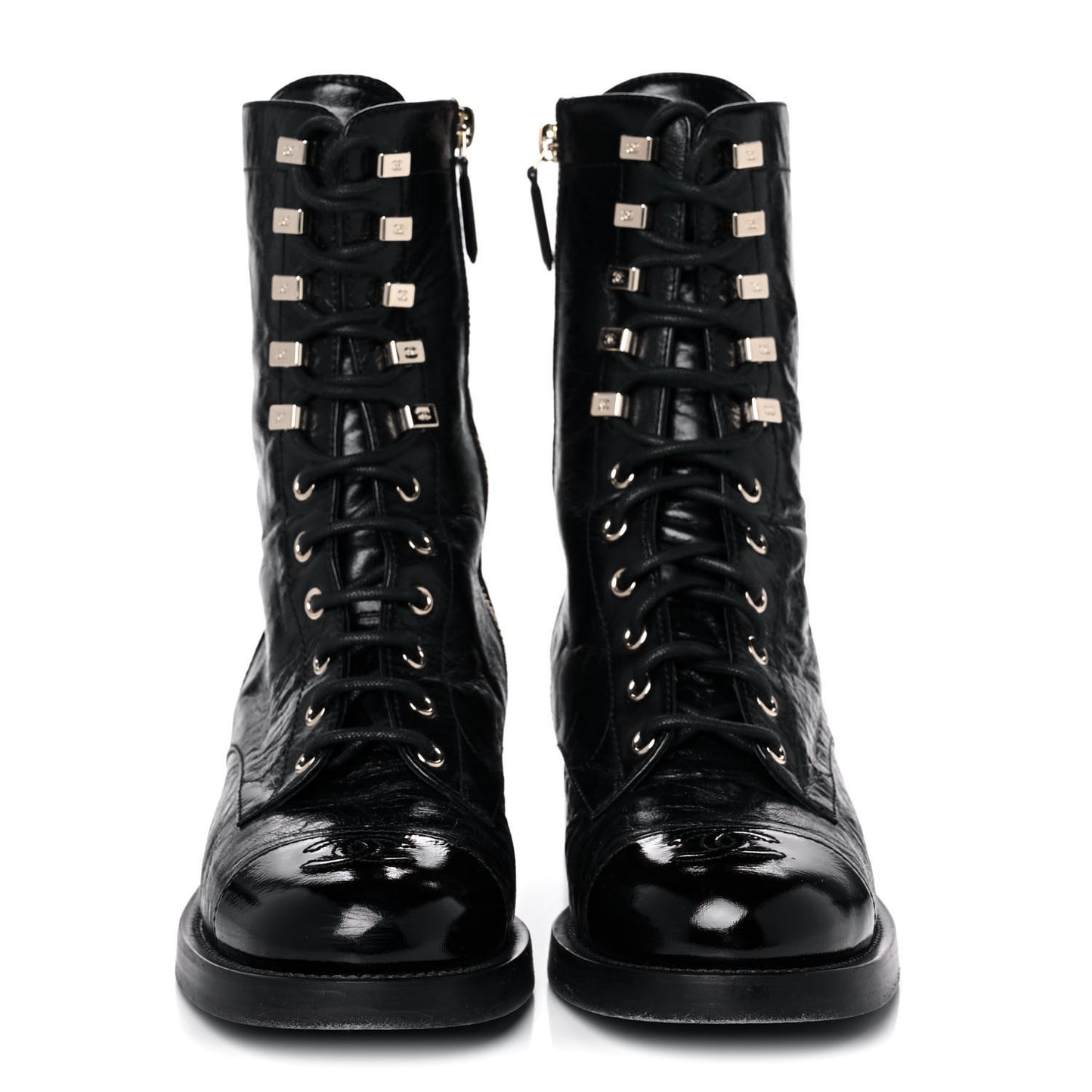 Aged Calfskin Lace Up Combat Boots 37.5 Black