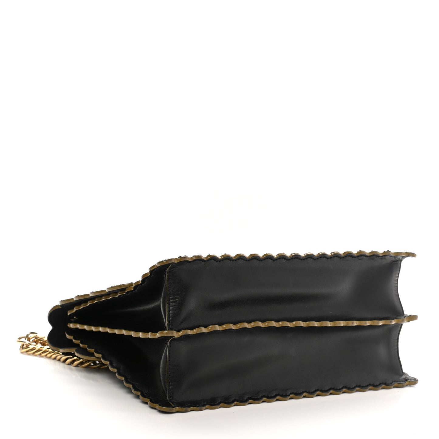 Vitello Liberty Scalloped Studded Kan I Shoulder Bag Black