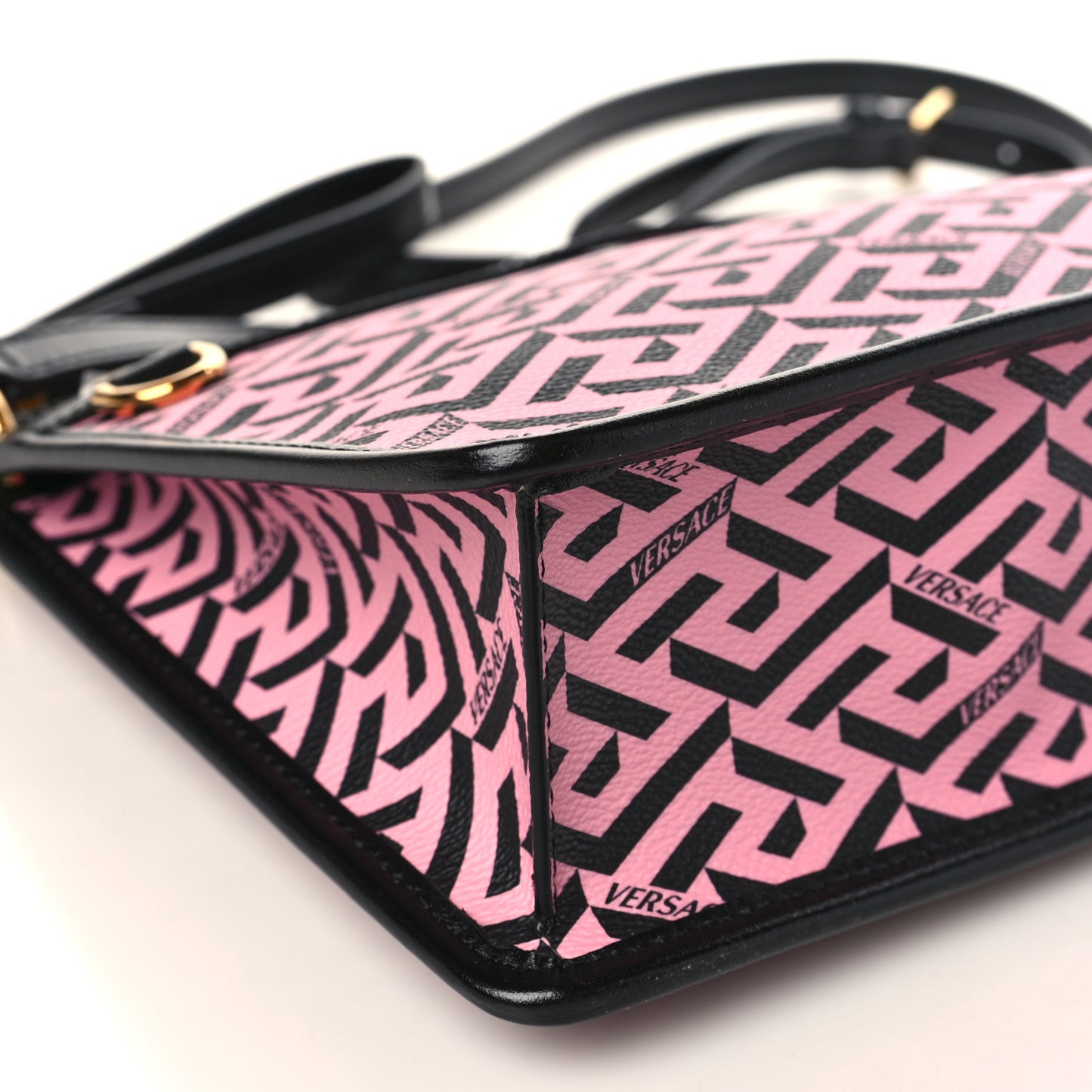 Coated Canvas Large La Greca Signature Pouch Black Pink
