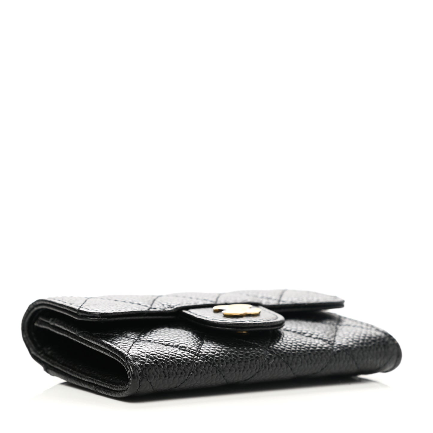Caviar Quilted Flap Card Holder Wallet Black
