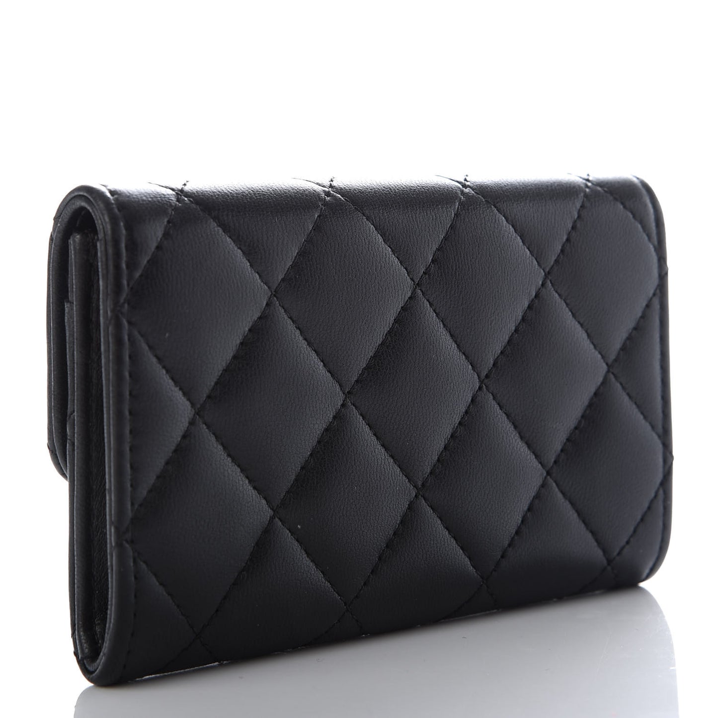 Lambskin Quilted Flap Card Holder Black