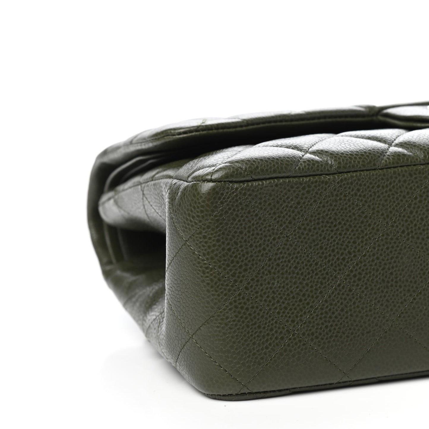 Caviar Quilted Jumbo Double Flap Dark Green