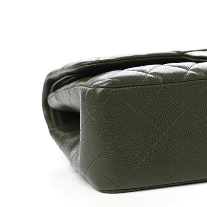 Chanel Caviar Quilted Jumbo Double Flap Dark Green 8 of 10