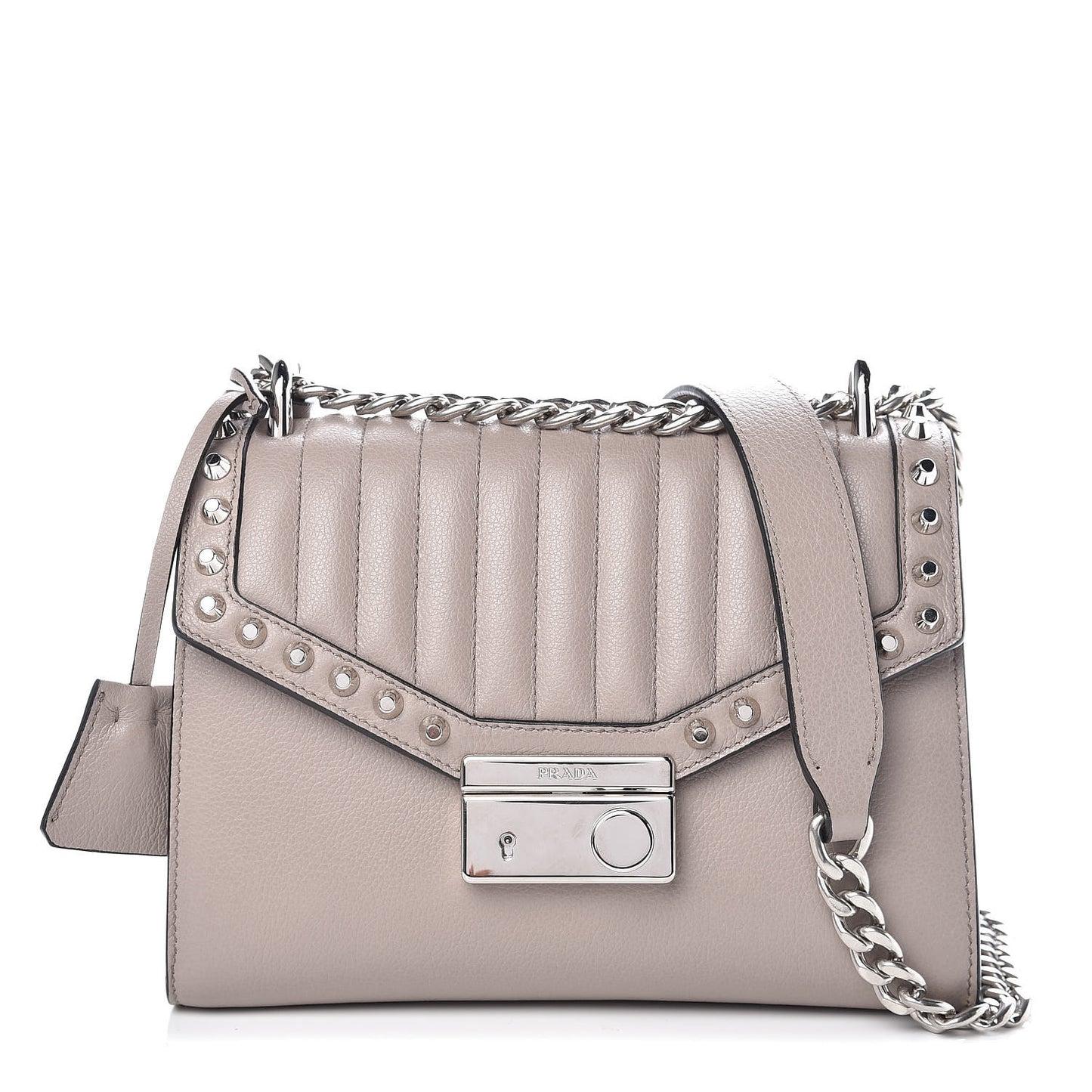 Glace Calfskin Studded Sound Flap Crossbody Shoulder Bag Pomice