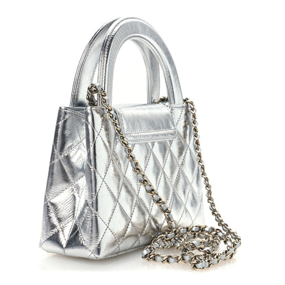 Chanel Metallic Aged Calfskin Quilted Nano Kelly Shopper Silvery 2 of 10