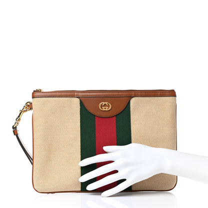 Gucci Vintage Canvas Web Pouch Sand Cuir 2 of 9