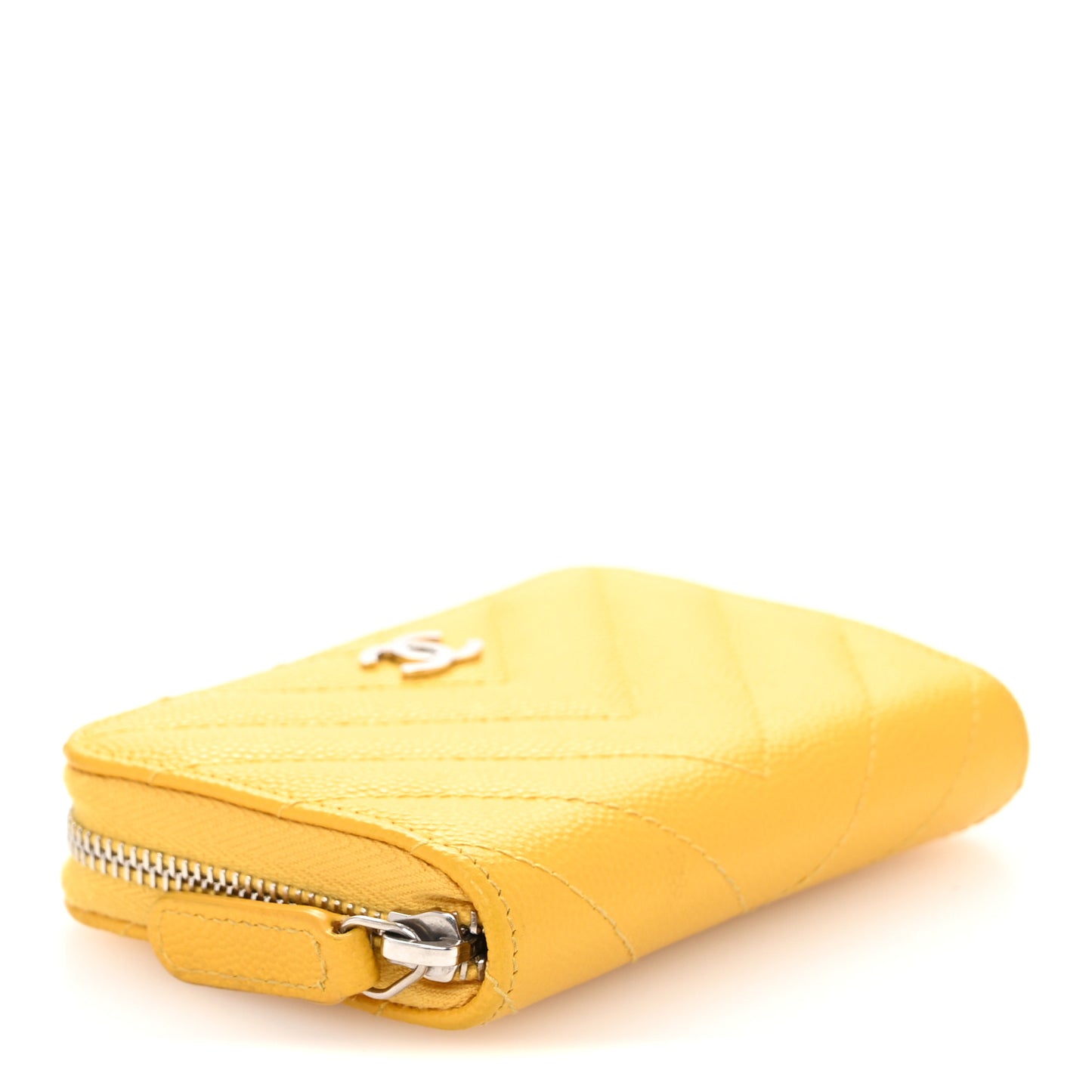 Caviar Chevron Quilted Zip Coin Purse Yellow