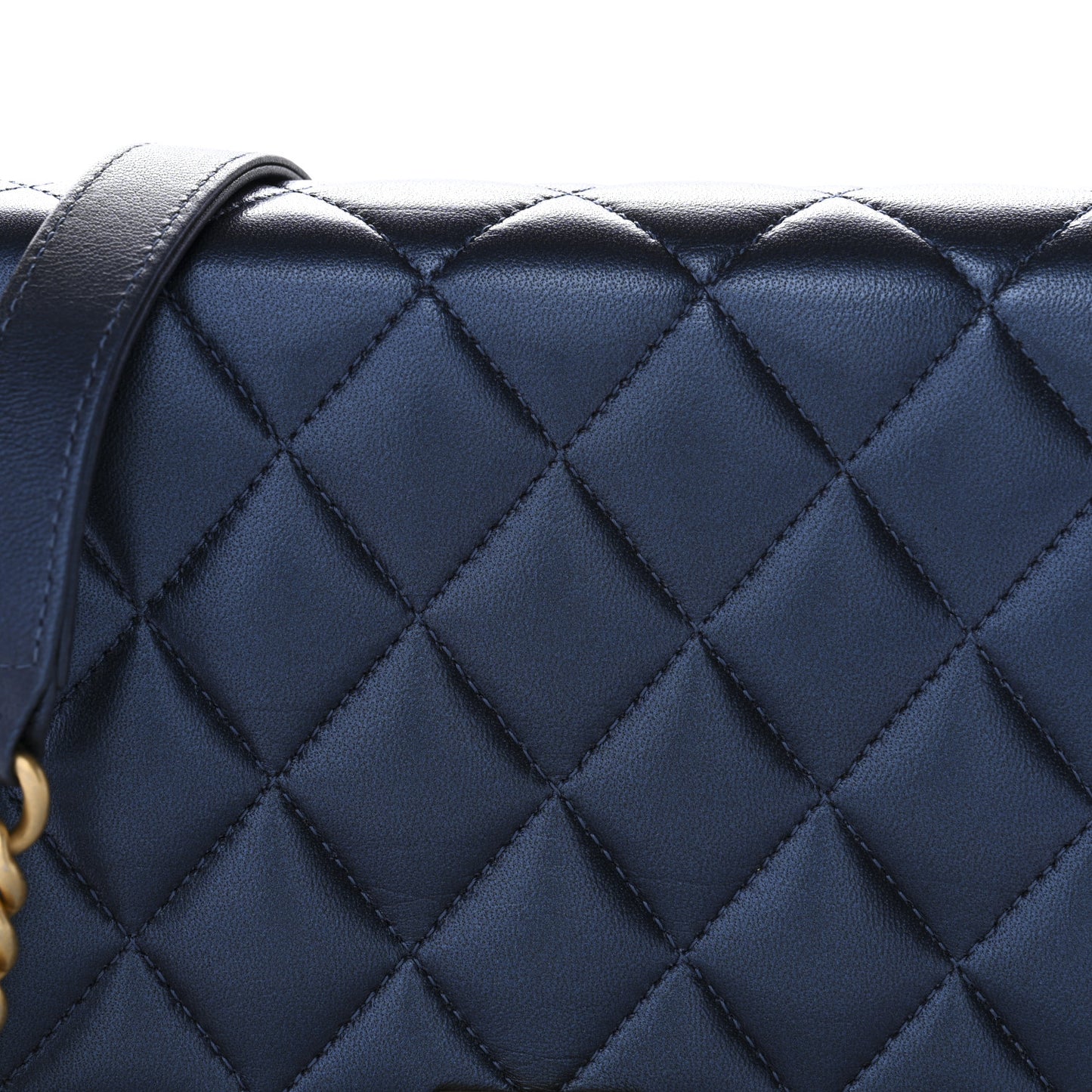 Metallic Calfskin Quilted Boy Wallet On Chain WOC Navy Blue