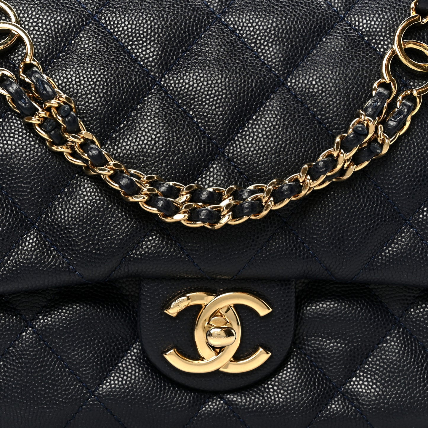 Caviar Quilted Small CC You Flap Navy