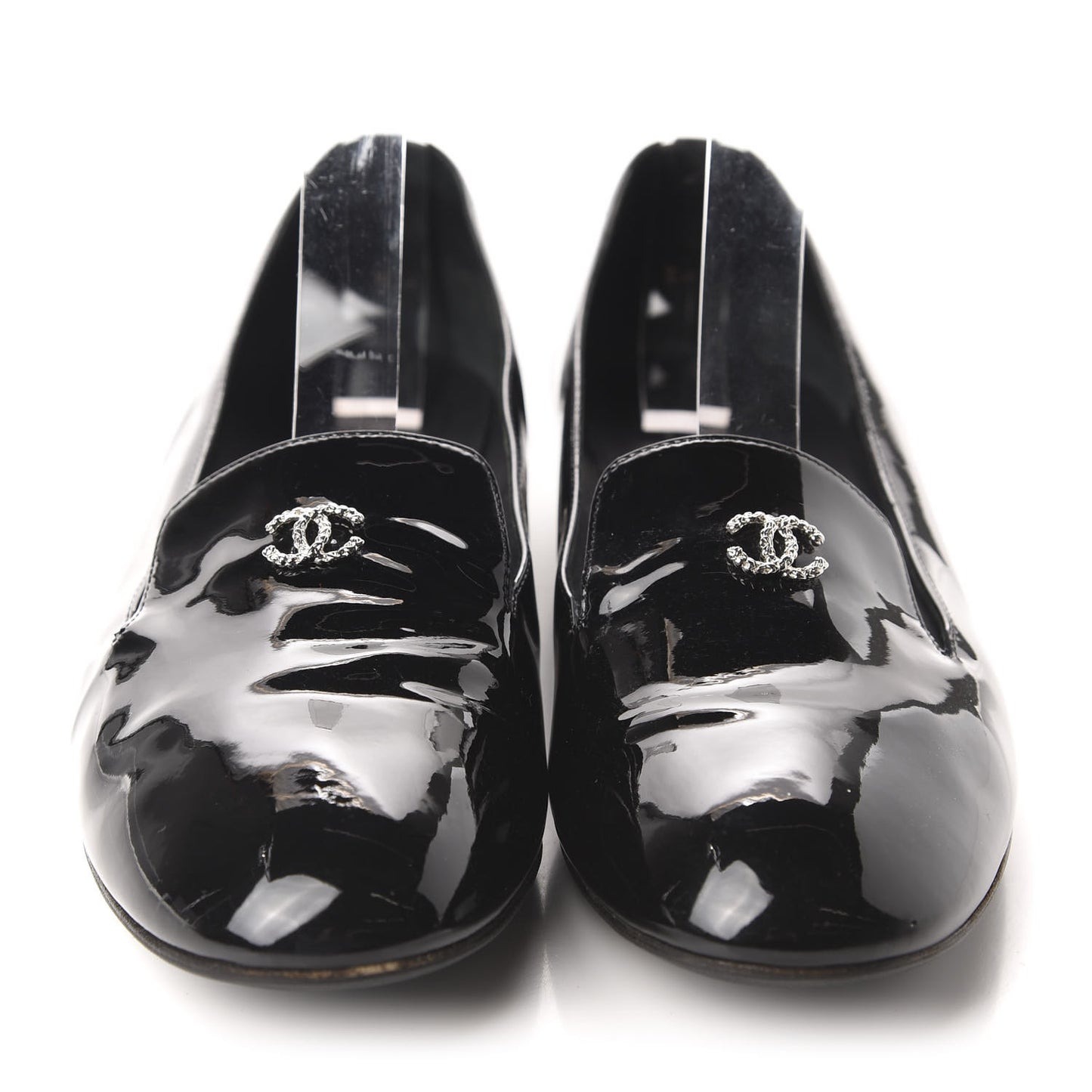 Patent Calfskin Pearl CC Loafers 40.5 Black