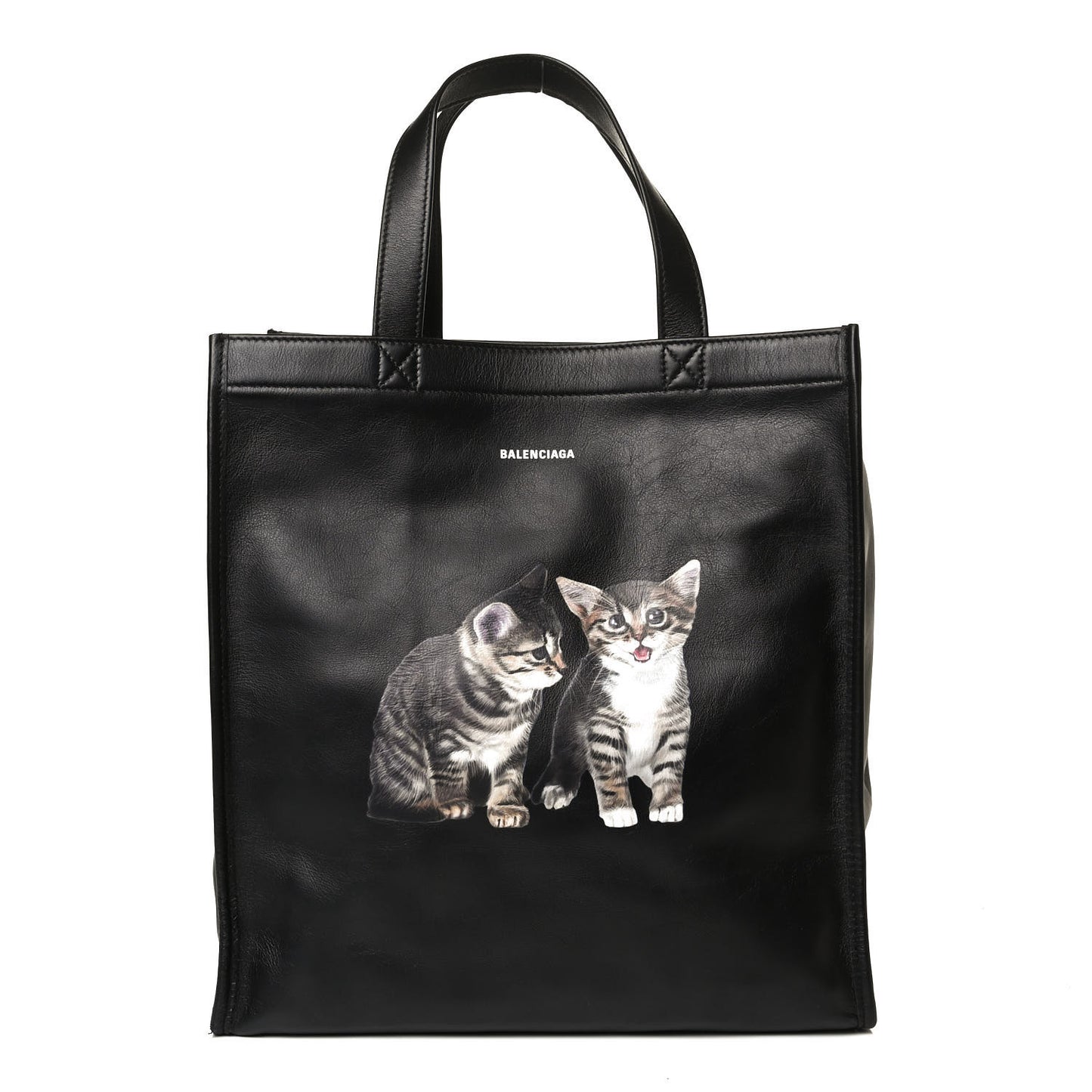 Calfskin Kittens Small Market Shopper Black