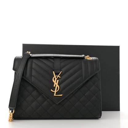 Saint Laurent Grain De Poudre Textured Mixed Matelasse Triquilt Medium Monogram Satchel Black 12 of 12