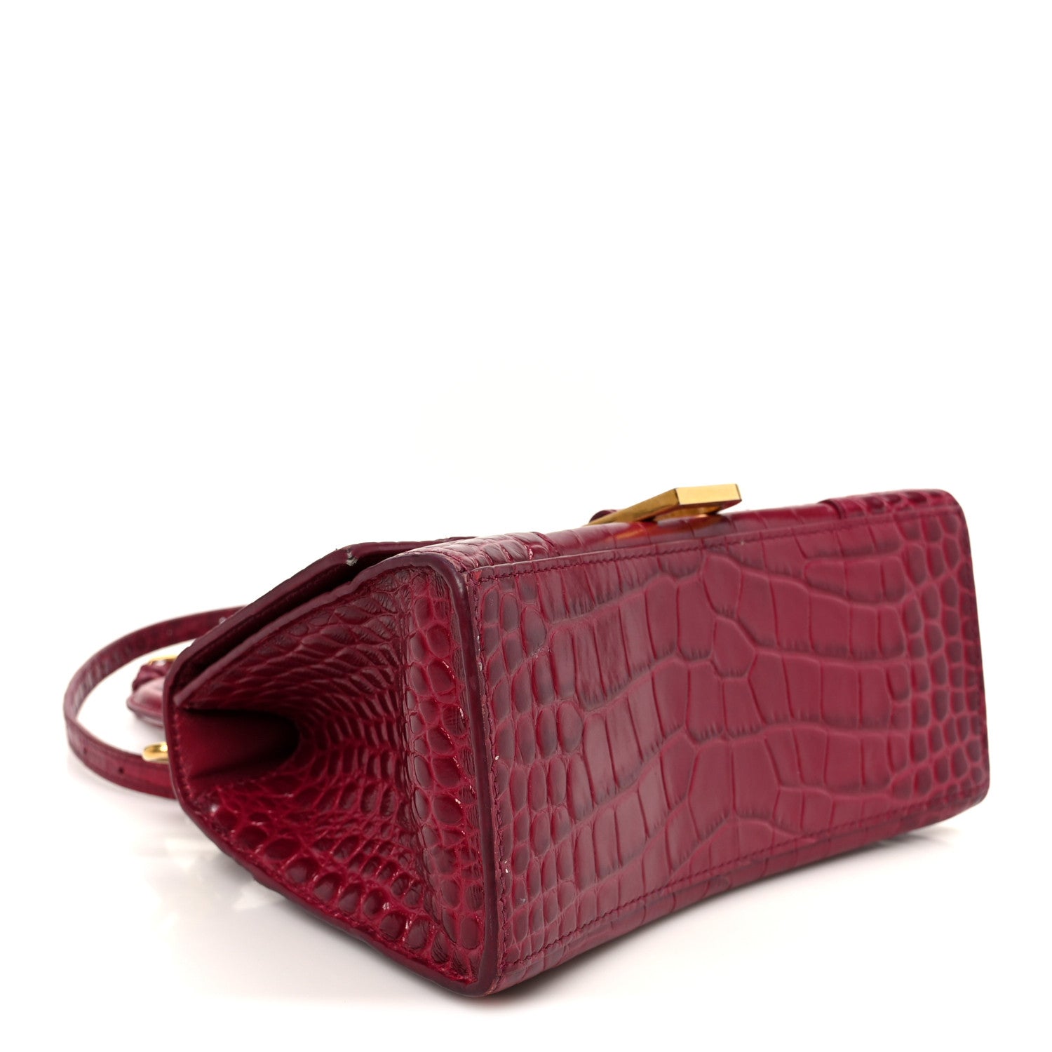 Balenciaga Shiny Calfskin Crocodile Embossed Small Hourglass Top Handle Bag Raspberry 4 of 12