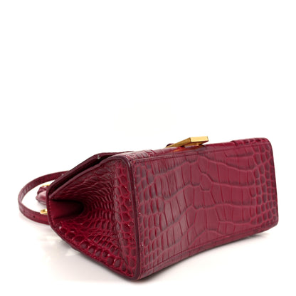 Balenciaga Shiny Calfskin Crocodile Embossed Small Hourglass Top Handle Bag Raspberry 4 of 12