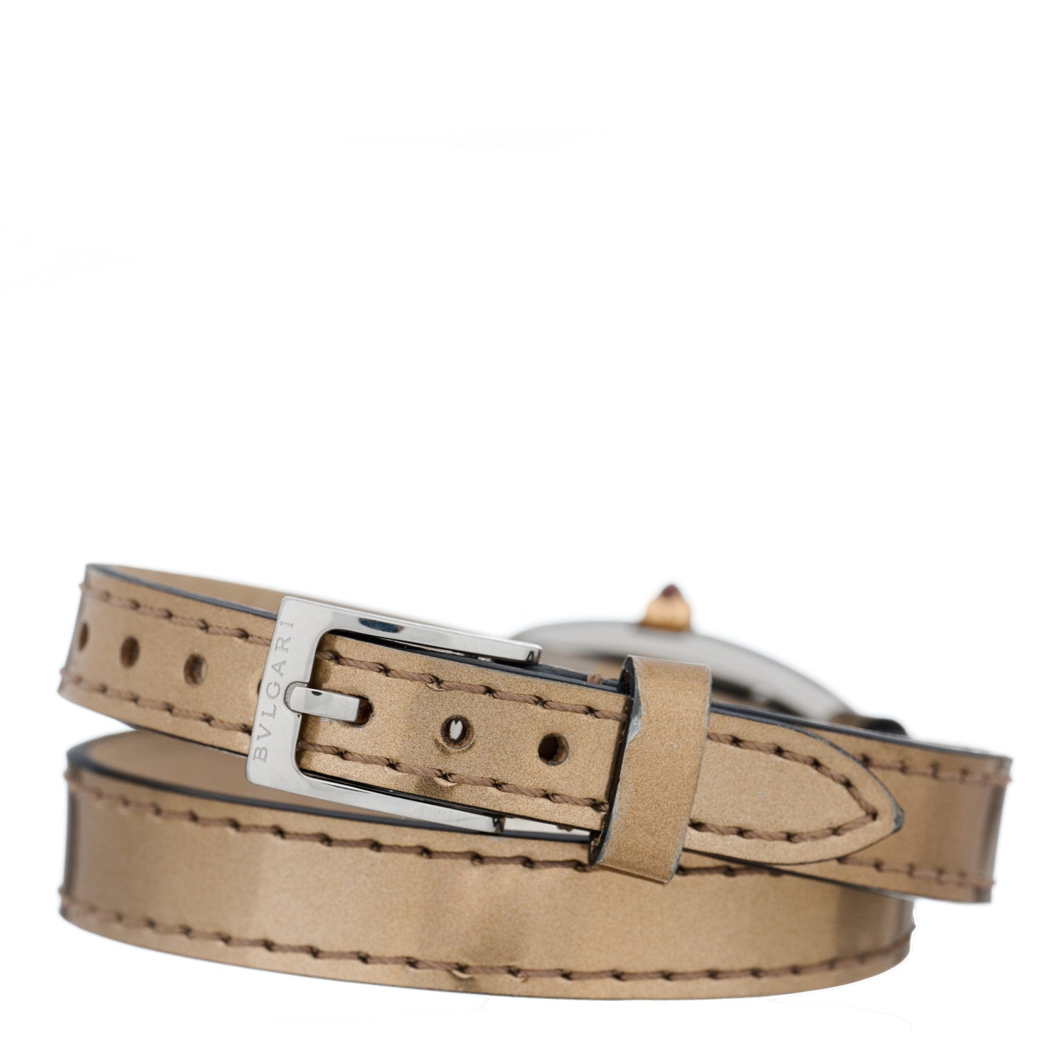 Bulgari Stainless Steel 18K Rose Gold Patent Diamond Bezel Mother of Pearl 20mm Serpenti Double Wrap Quartz Watch 3 of 5