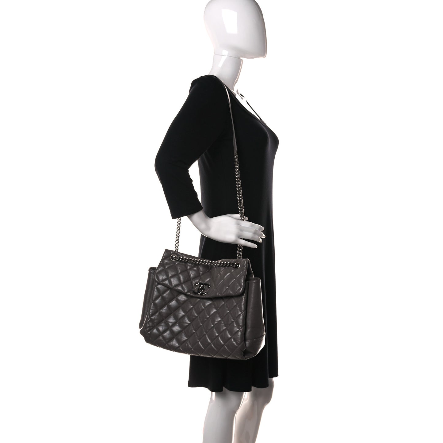 Aged Calfskin Medium Lady Pearly Flap Grey