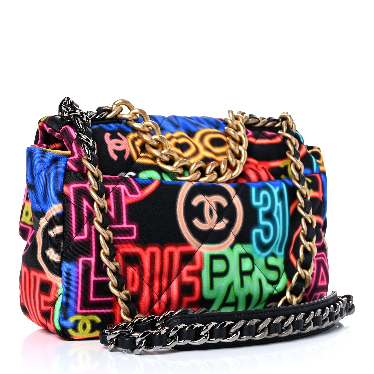 Chanel Fabric Printed Medium Chanel 19 Flap Black Multicolor 3 of 9