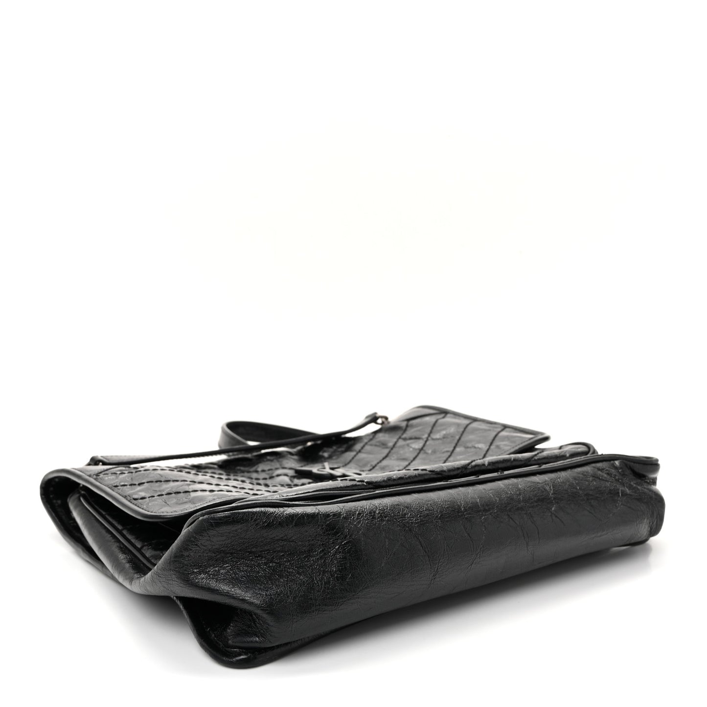 Crinkled Calfskin Matelasse Monogram Large Niki Chain Satchel Black Black