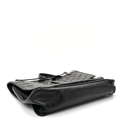 Saint Laurent Crinkled Calfskin Matelasse Monogram Large Niki Chain Satchel Black Black 4 of 10