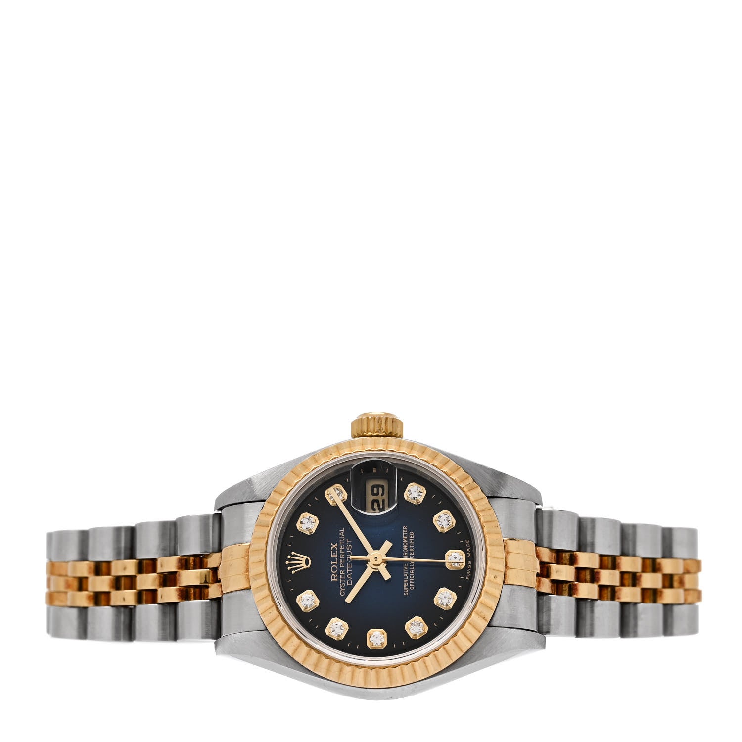 Rolex Stainless Steel 18K Yellow Gold Diamond 26mm Oyster Perpetual Datejust Watch Blue Gradient 69173 2 of 4