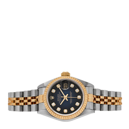 Rolex Stainless Steel 18K Yellow Gold Diamond 26mm Oyster Perpetual Datejust Watch Blue Gradient 69173 2 of 4