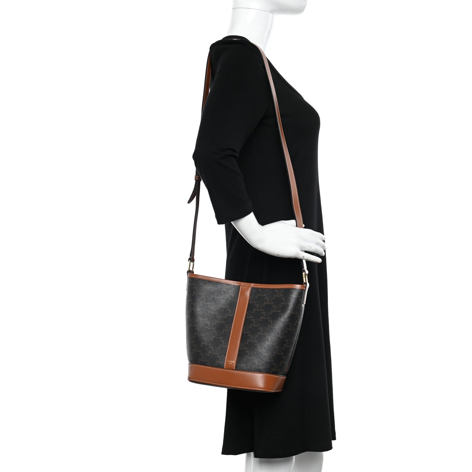 Celine Triomphe Canvas Calfskin Small Bucket Bag Tan 2 of 12