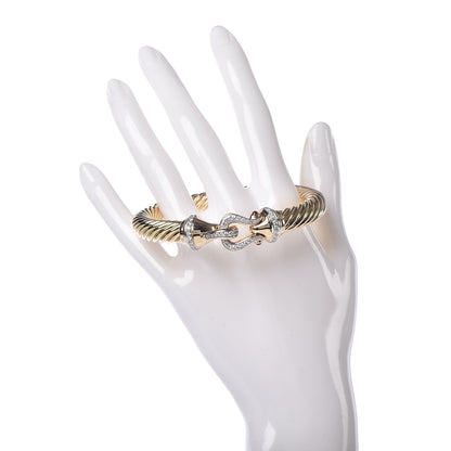 David Yurman 18K Yellow Gold Diamond Ruby 9mm Cable Buckle Bracelet 2 of 6