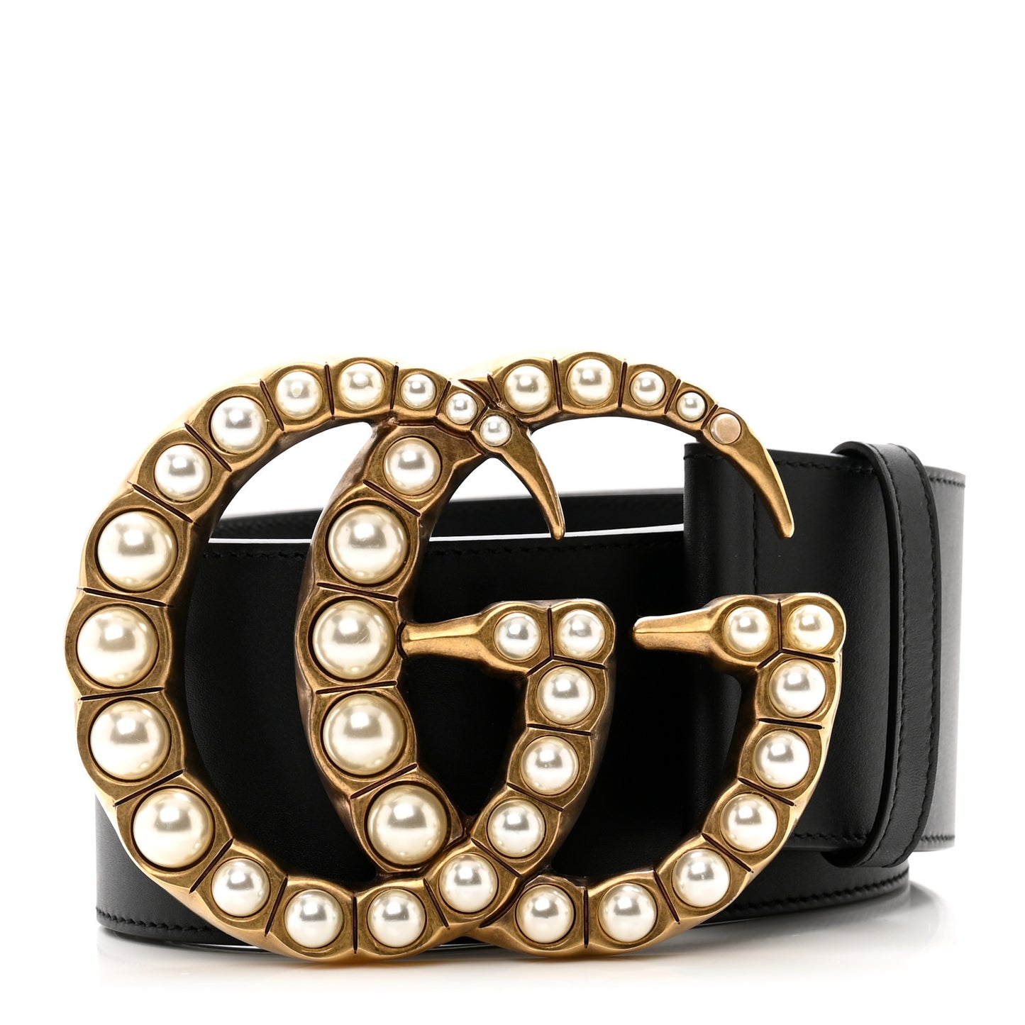Moon Calfskin Pearl Double G 70mm Belt 85 34 Black Cream
