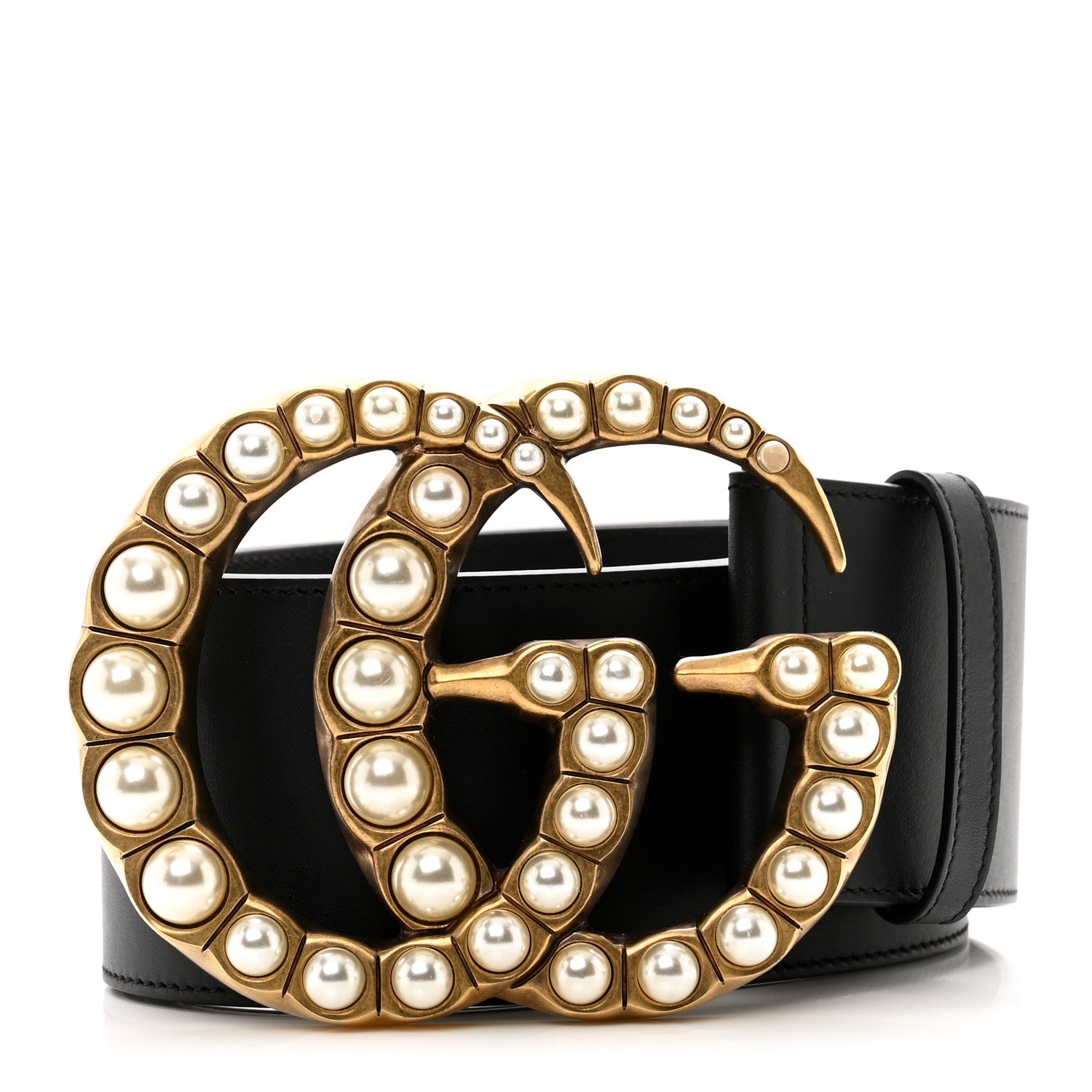 Gucci Moon Calfskin Pearl Double G 70mm Belt 85 34 Black Cream 1 of 5