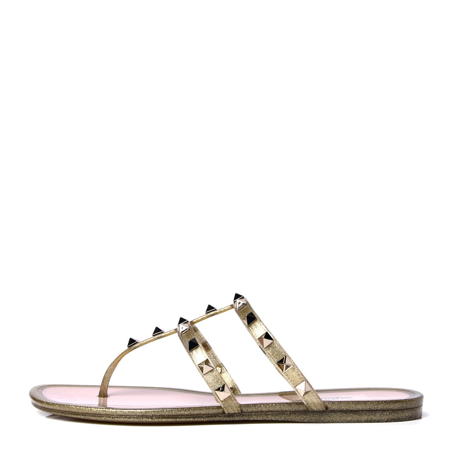 PVC Jelly Glitter Rockstud Caged Flat Thong Sandals 39 Oro