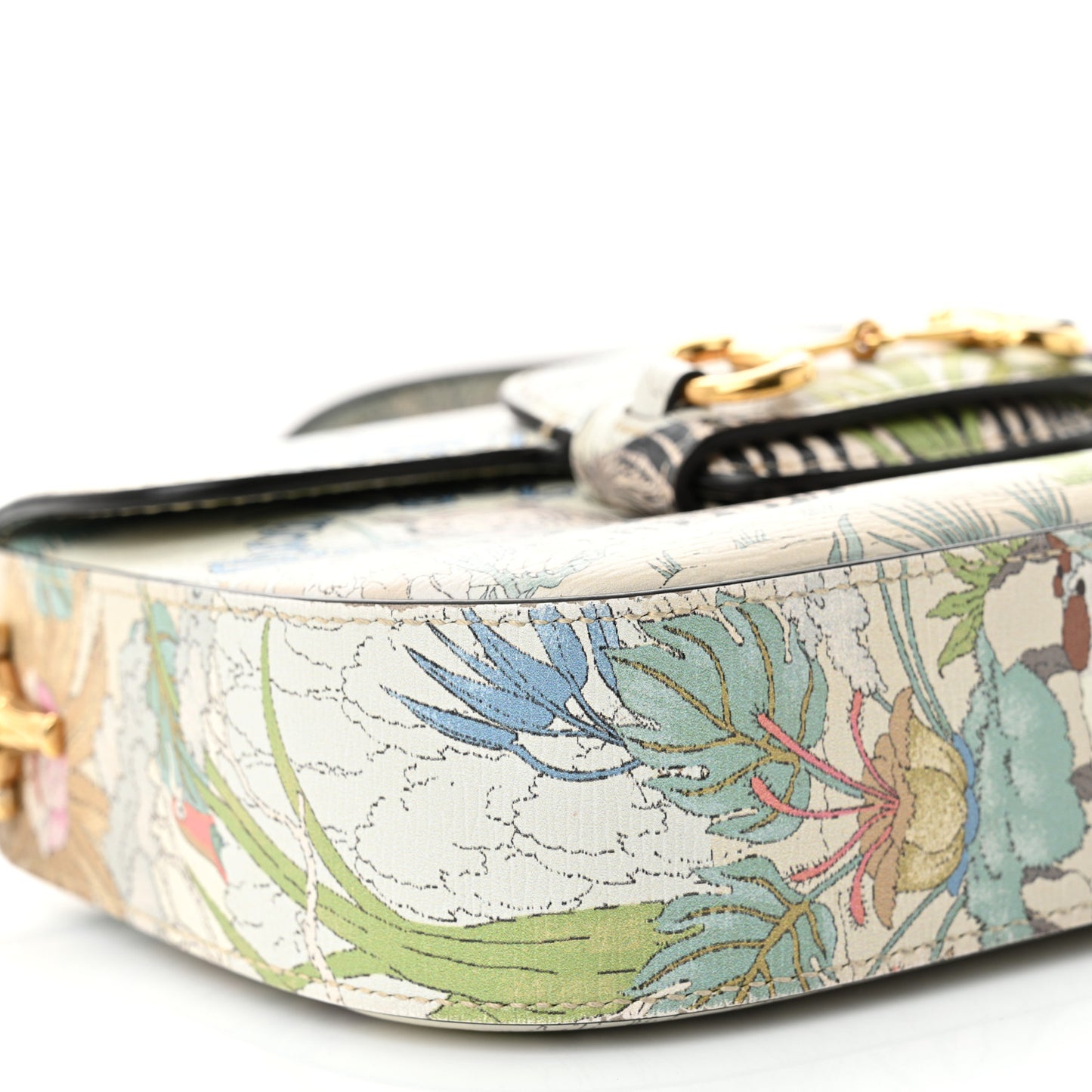 New Shangai Calfskin Tiger Savanah Web Mini Horsebit 1955 Shoulder Bag Chalky White Multicolor