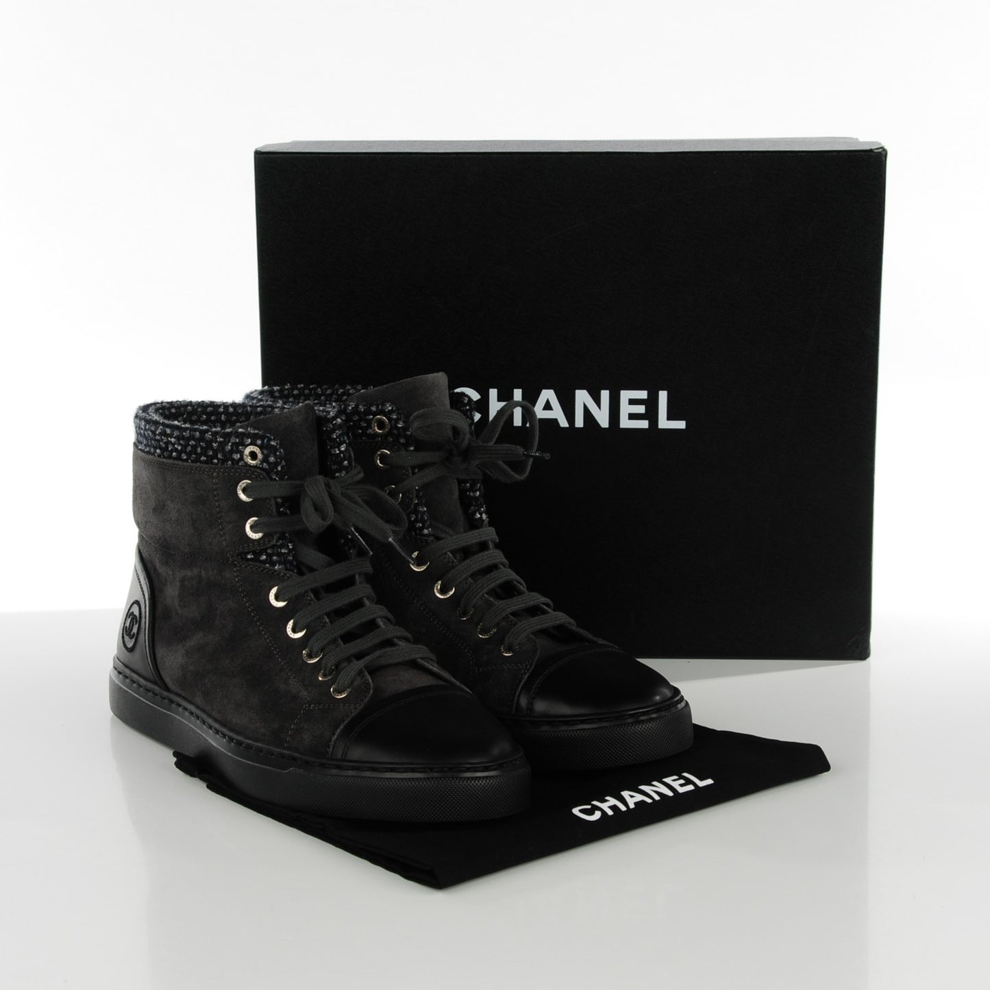 Suede Tweed High Top Sneakers 39.5 Dark Grey